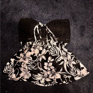 Black and White Floral Strapless Top